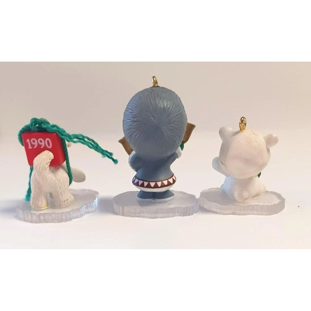 Vtg 1990 Hallmark Frosty Friends Miniature Ornaments Lot 3 Eskimo Polar Bear Dog